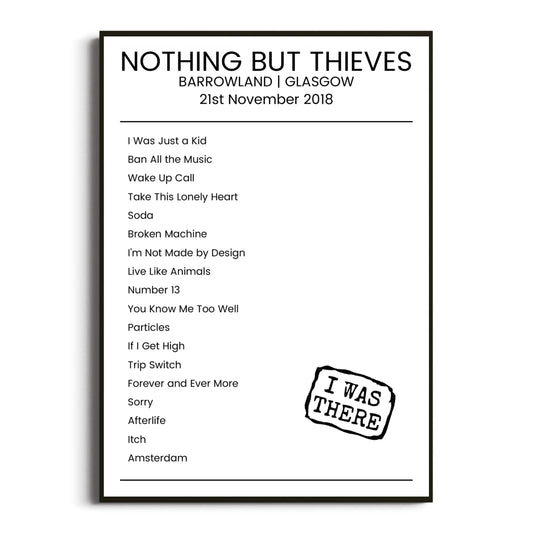 Nothing But Thieves Glasgow 21 November 2018 Setlist Poster