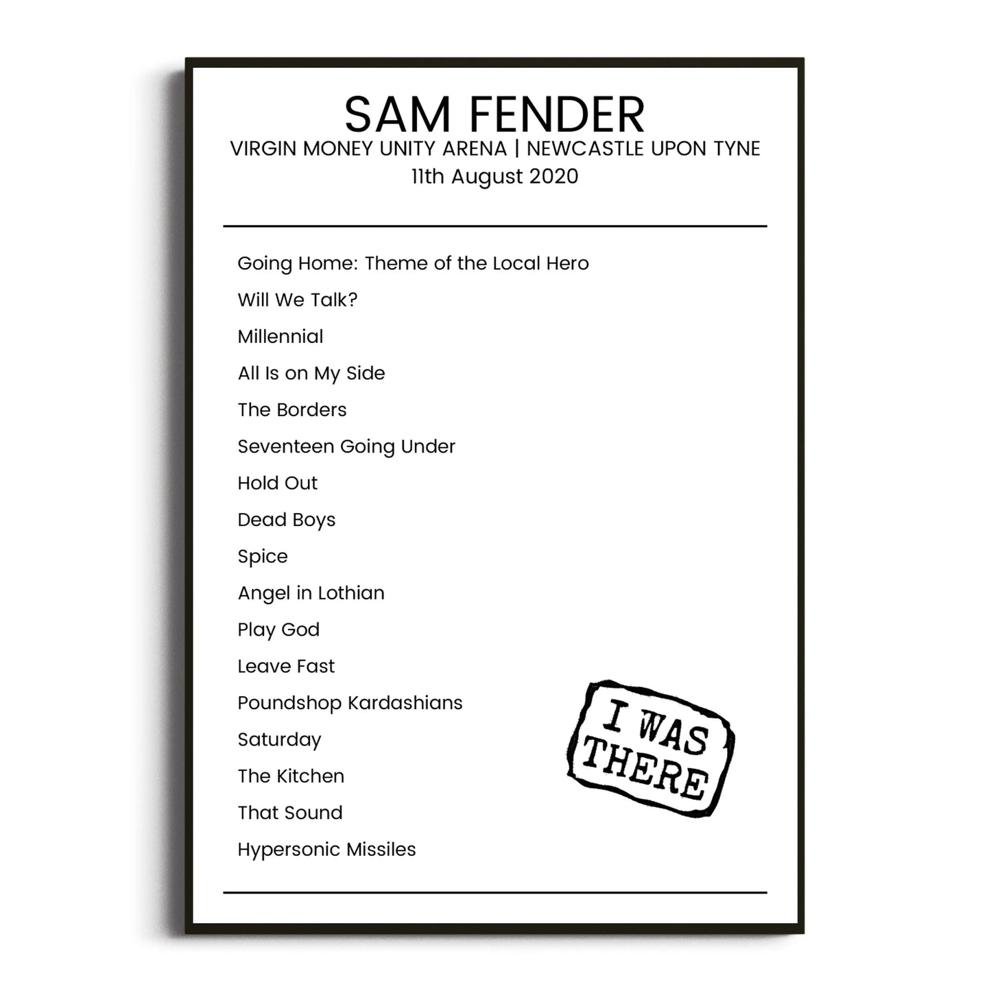 Sam Fender Newcastle upon Tyne 11 August 2020 Setlist Poster