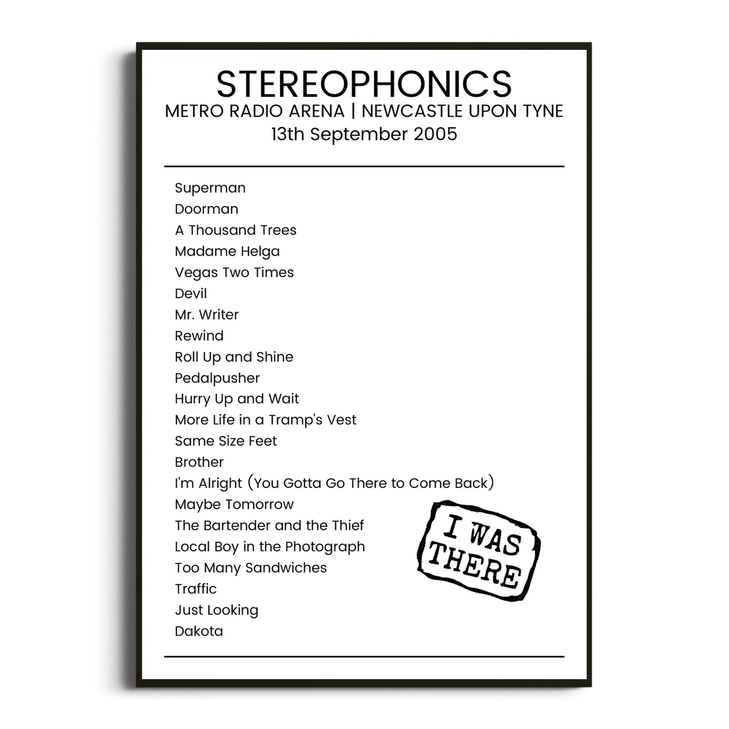 Stereophonics Newcastle upon Tyne 13 September 2005 Setlist Poster