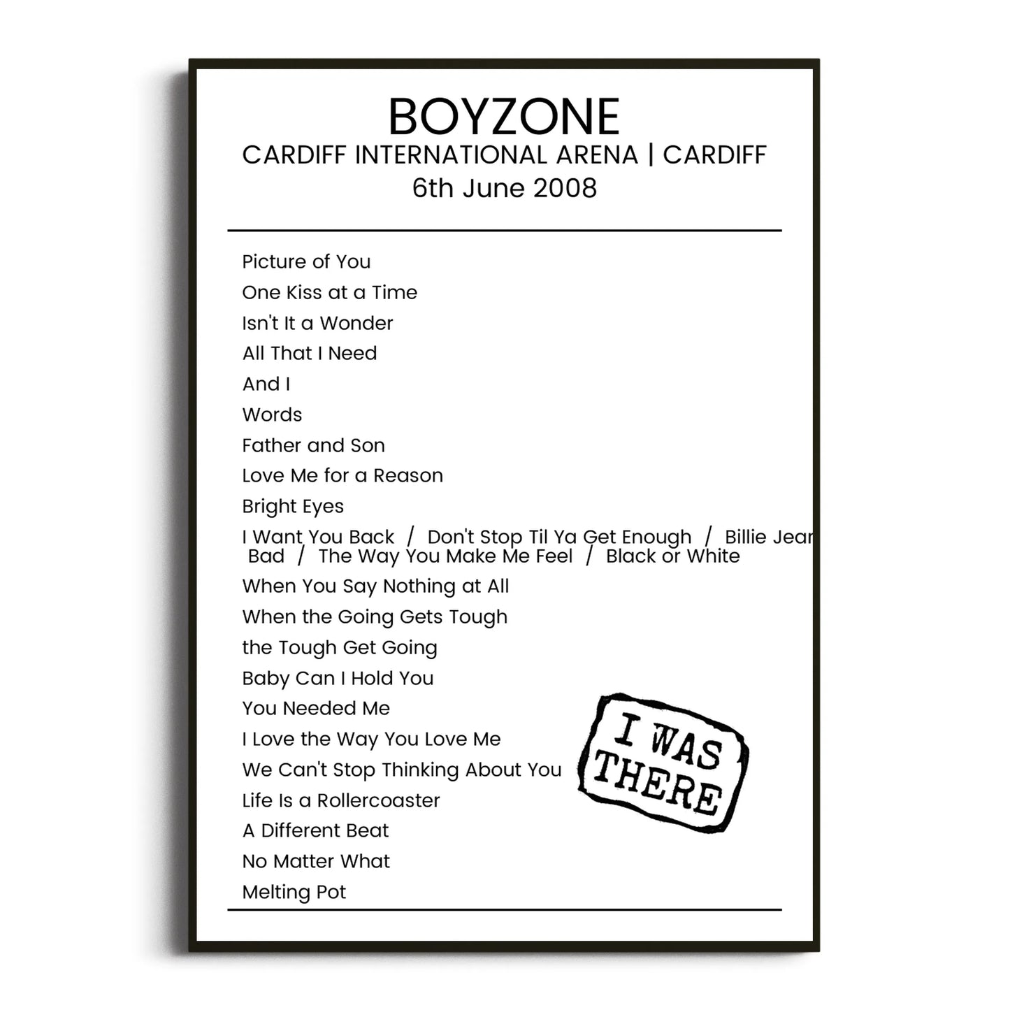 Boyzone Cardiff 06 June 2008 Setlist Poster