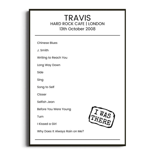 Travis London 13 October 2008 Setlist Poster