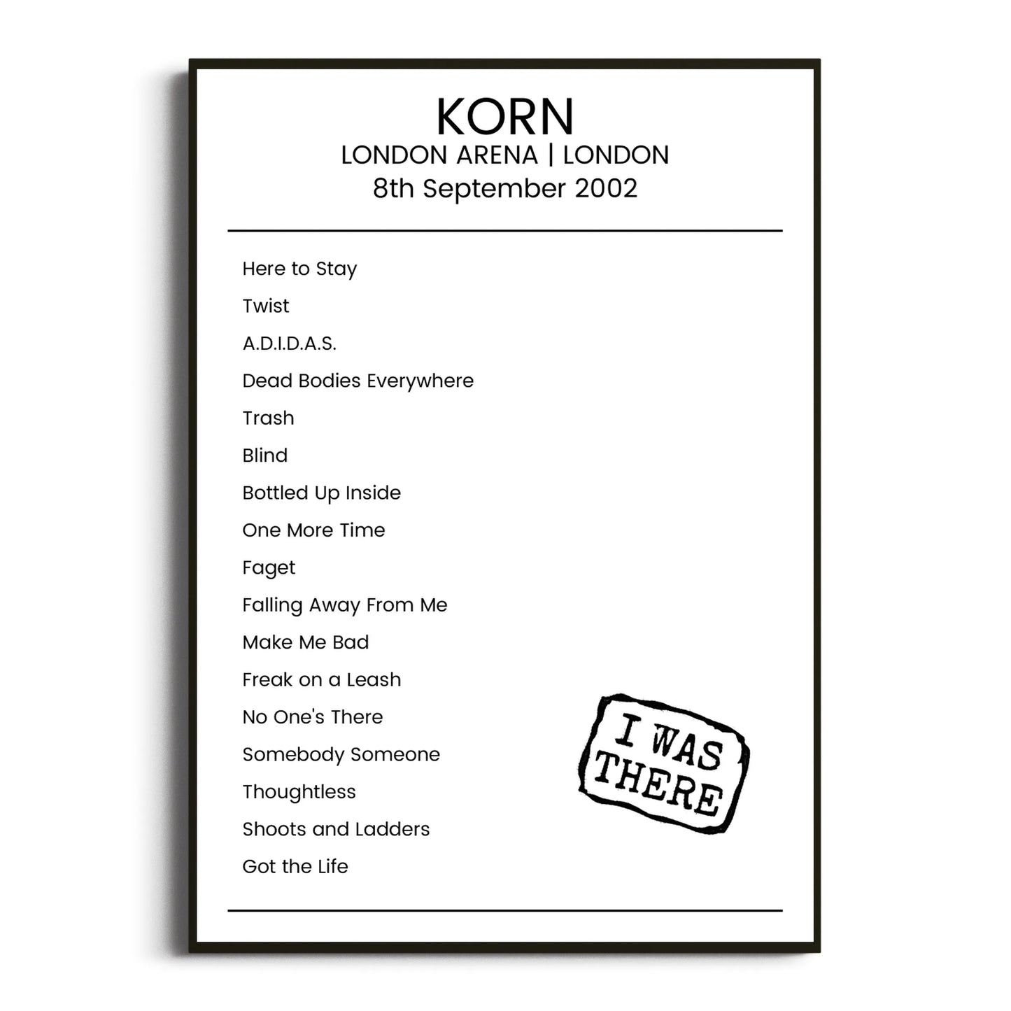 Korn London 08 September 2002 Setlist Poster