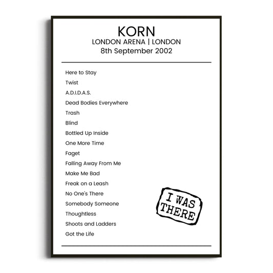 Korn London 08 September 2002 Setlist Poster