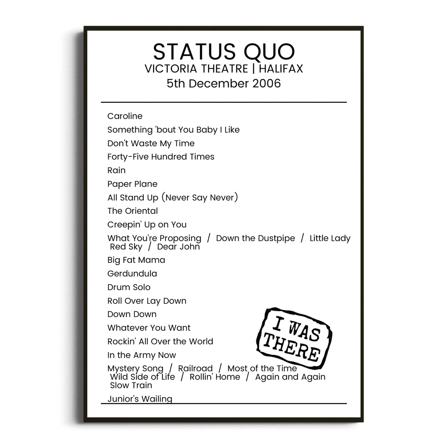 Status Quo Halifax 05 December 2006 Setlist Poster