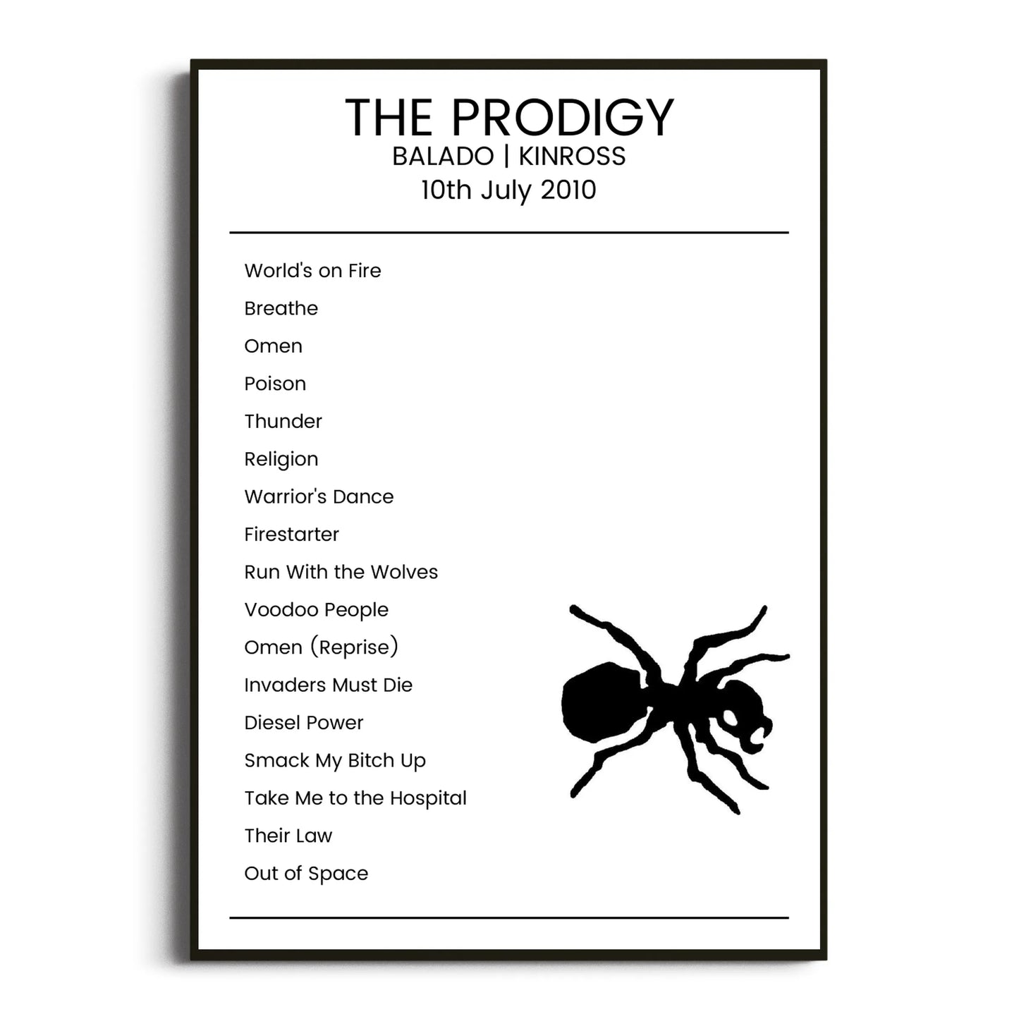 The Prodigy Kinross 10 July 2010 Setlist Poster