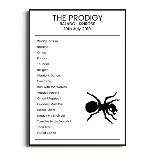 The Prodigy Kinross 10 July 2010 Setlist Poster