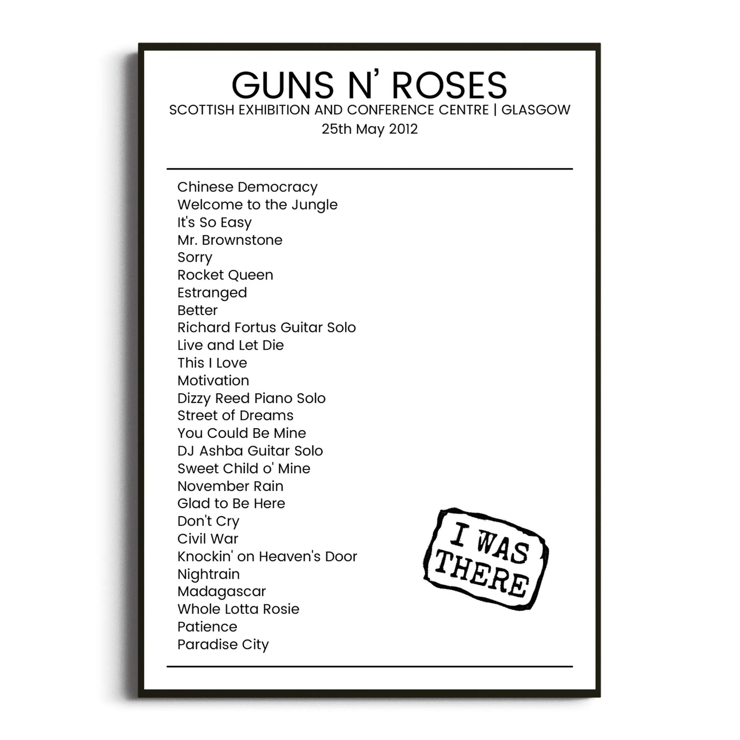 Guns N’ Roses Glasgow 25 May 2012 Setlist Poster