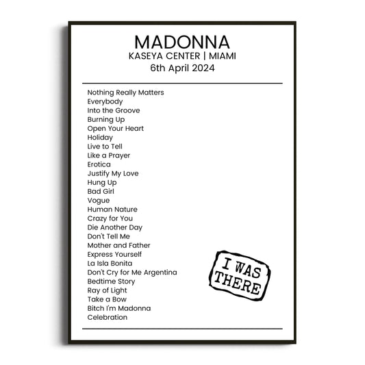 Madonna Miami 06 April 2024 Setlist Poster