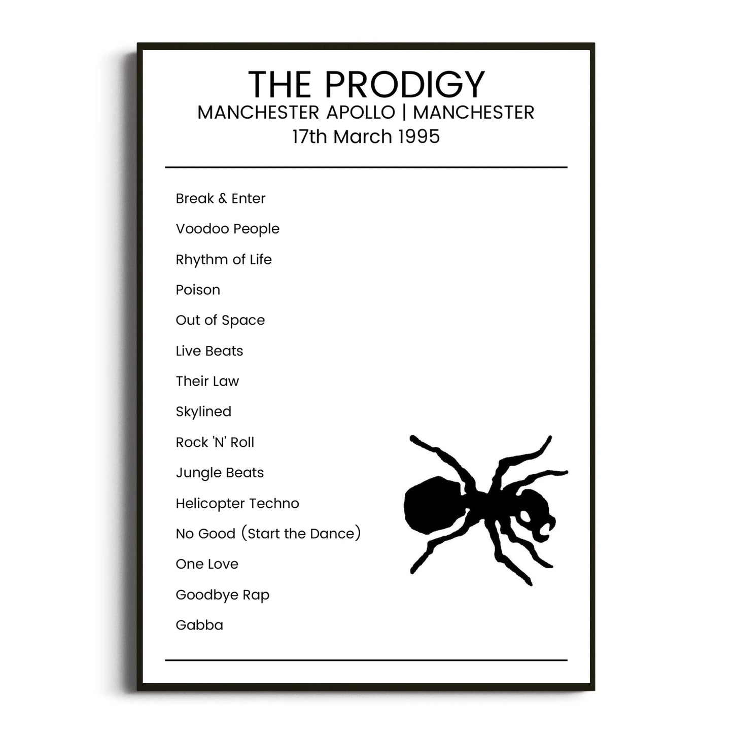 The Prodigy Manchester 17 March 1995 Setlist Poster