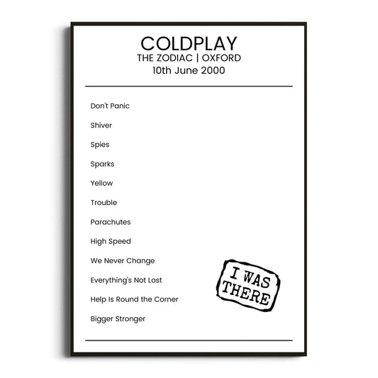 Coldplay Oxford 10 June 2000 Setlist Poster