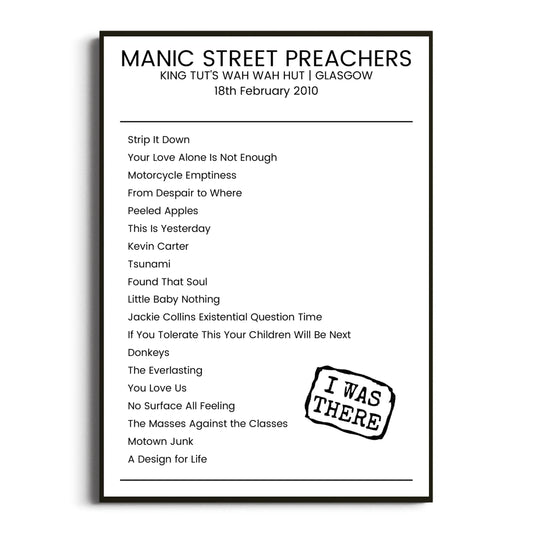 Manic Street Preachers Glasgow 18 February 2010 Setlist Poster