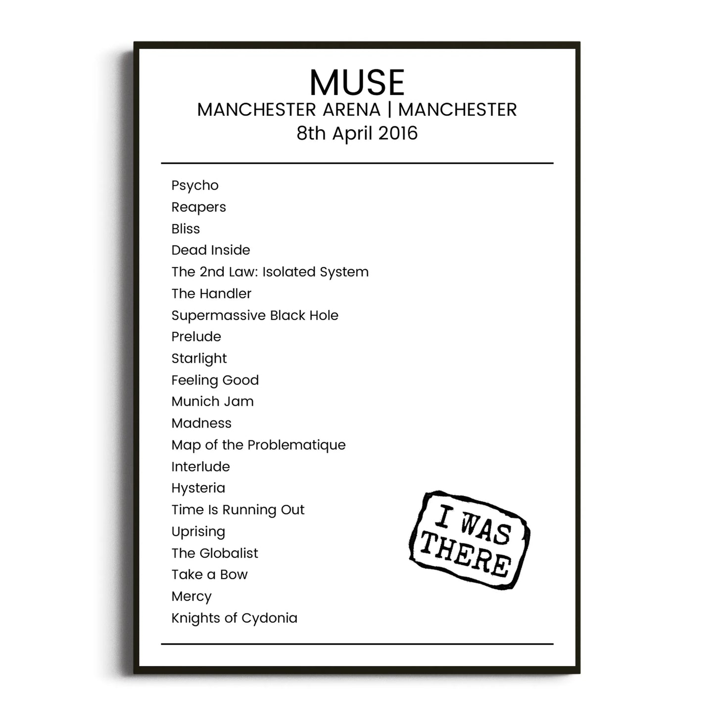 Muse Manchester 08 April 2016 Setlist Poster