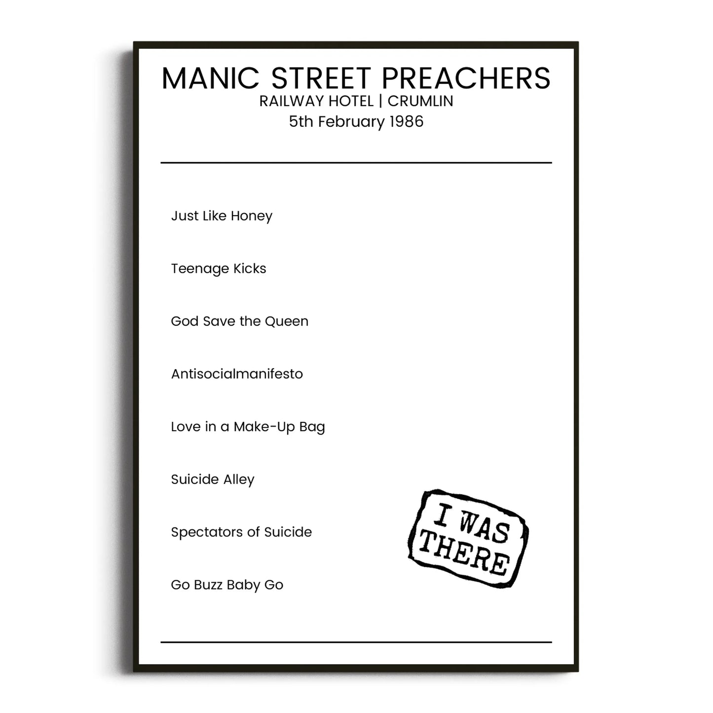 Manic Street Preachers Crumlin 05 February 1986 Setlist Poster