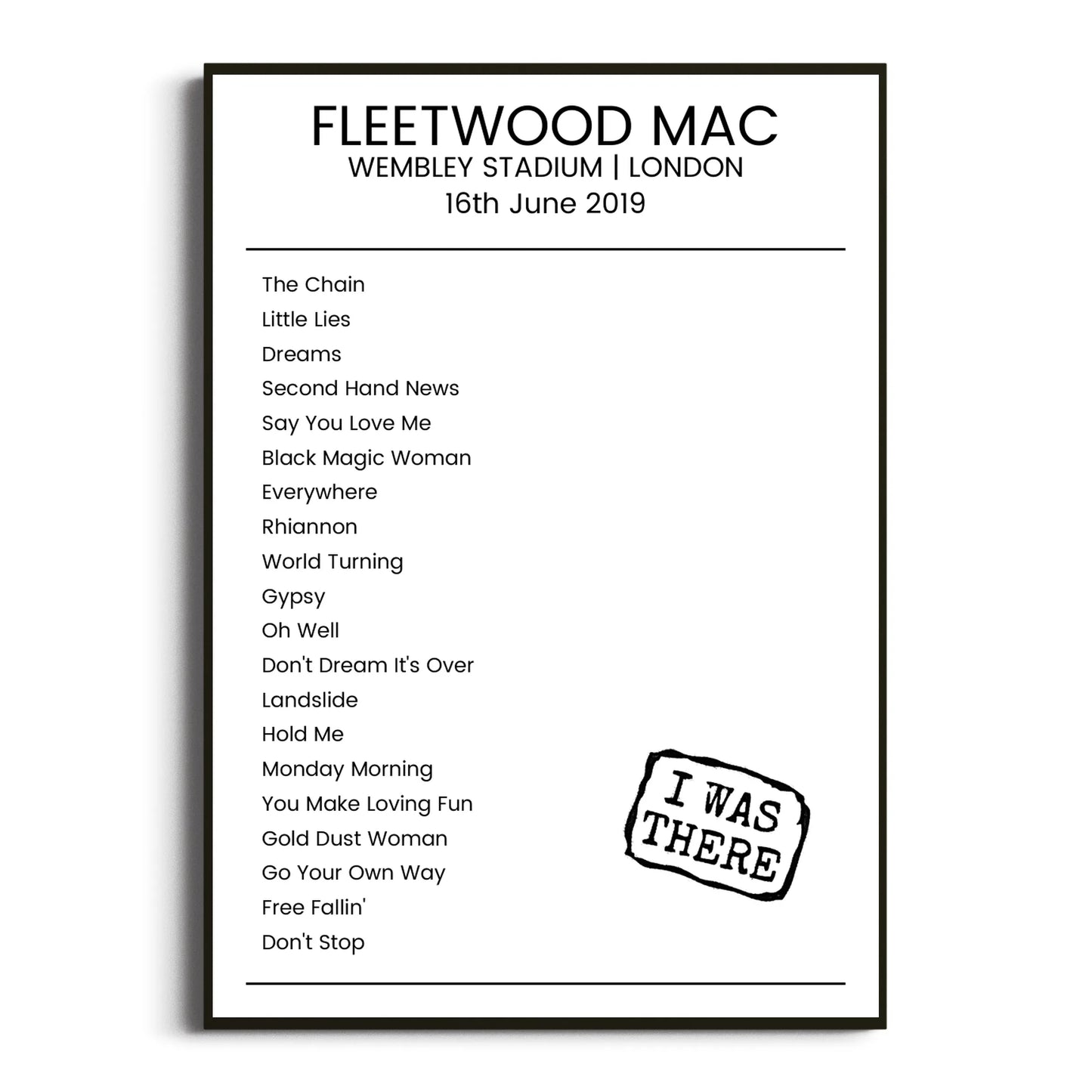 Fleetwood Mac London 16 June 2019 Setlist Poster