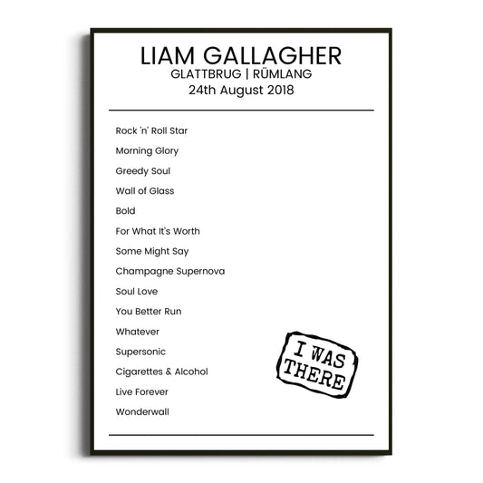 Liam Gallagher Rümlang 24 August 2018 Setlist Poster