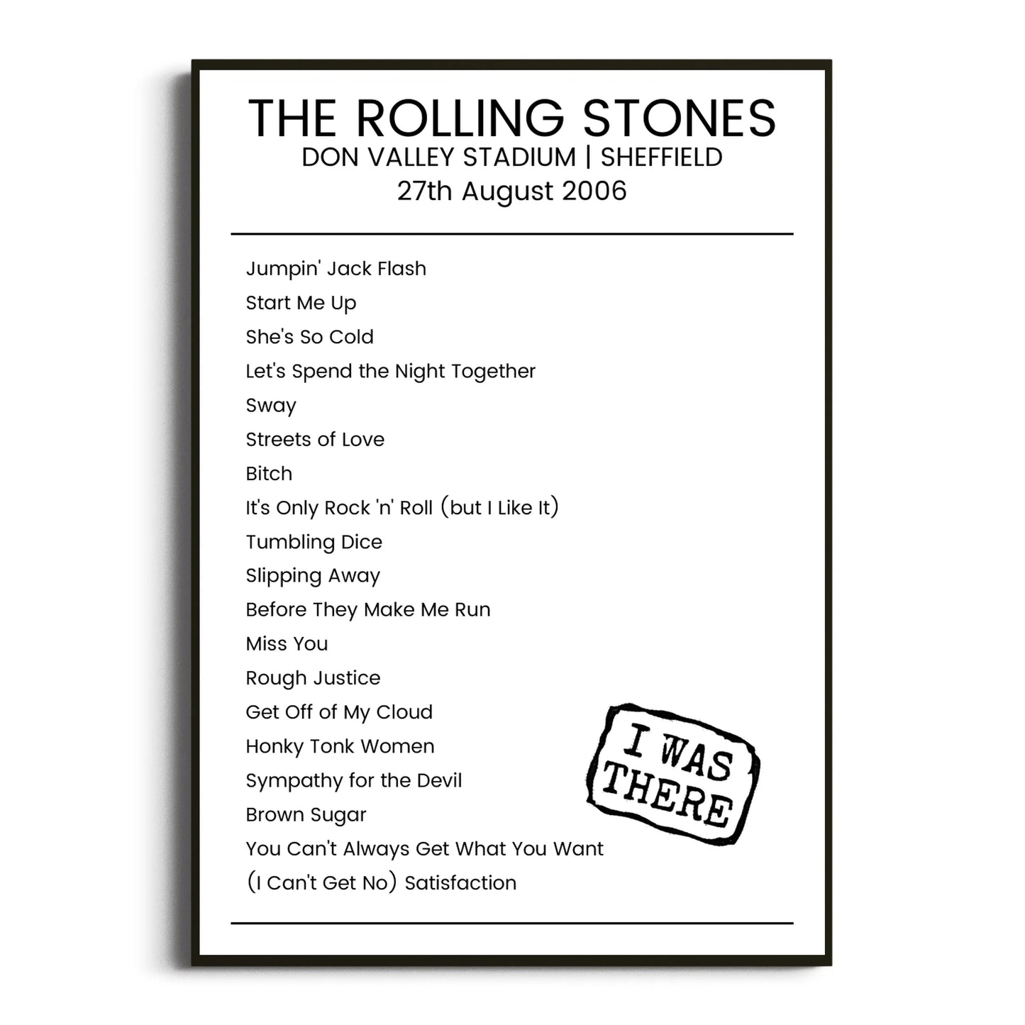 The Rolling Stones Sheffield 27 August 2006 Setlist Poster