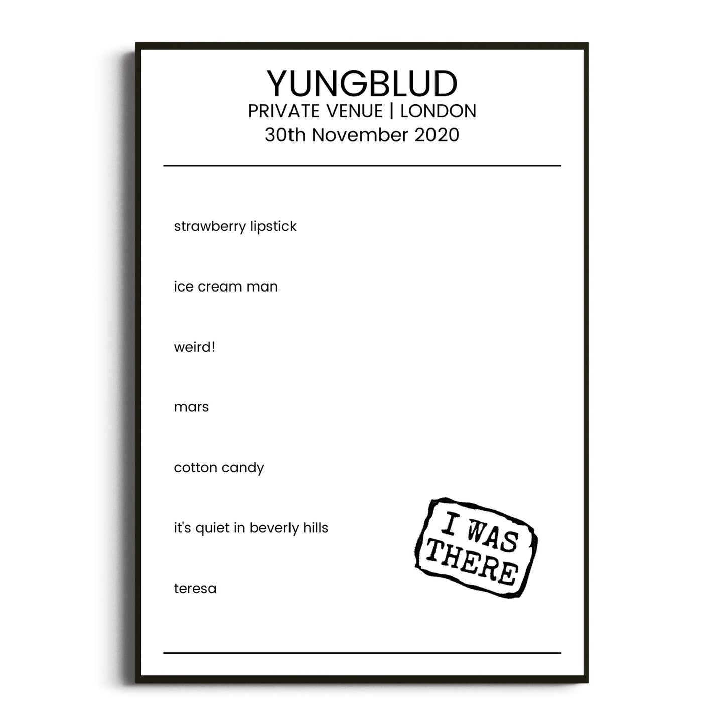 YUNGBLUD London 30 November 2020 Setlist Poster