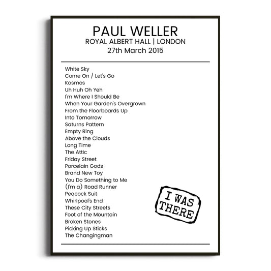 Paul Weller London 27 March 2015 Setlist Poster