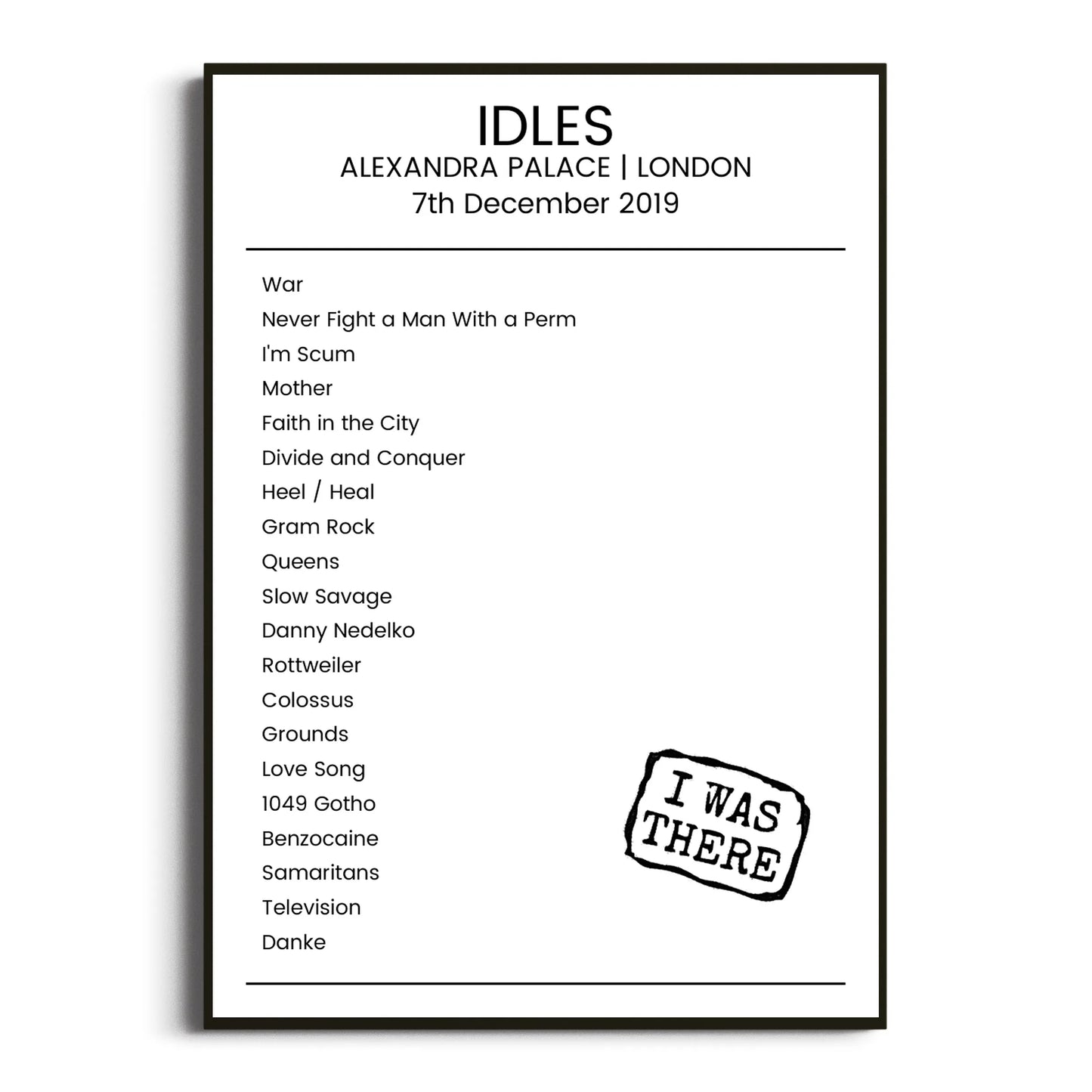 IDLES London 07 December 2019 Setlist Poster