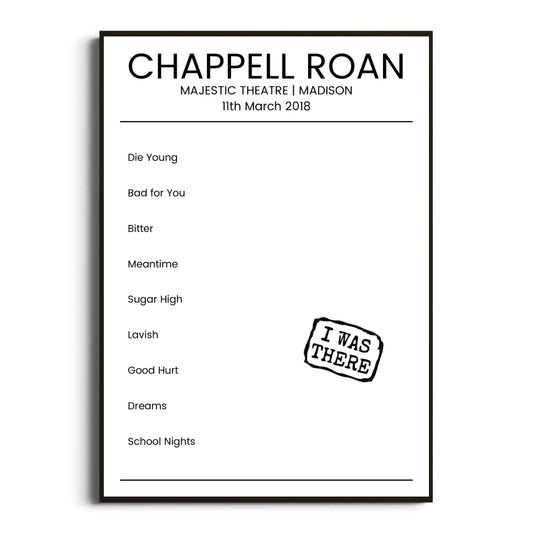 Chappell Roan Madison 11 March 2018 Setlist Poster