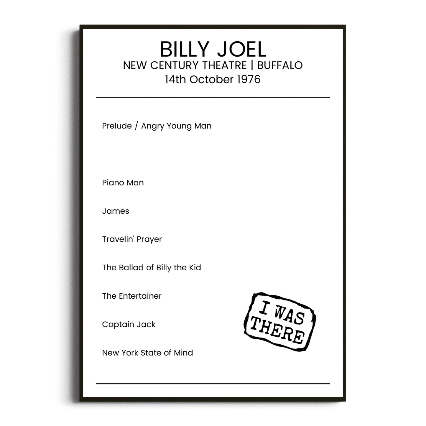 Billy Joel Buffalo 14 October 1976 Setlist Poster