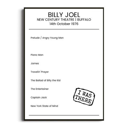 Billy Joel Buffalo 14 October 1976 Setlist Poster