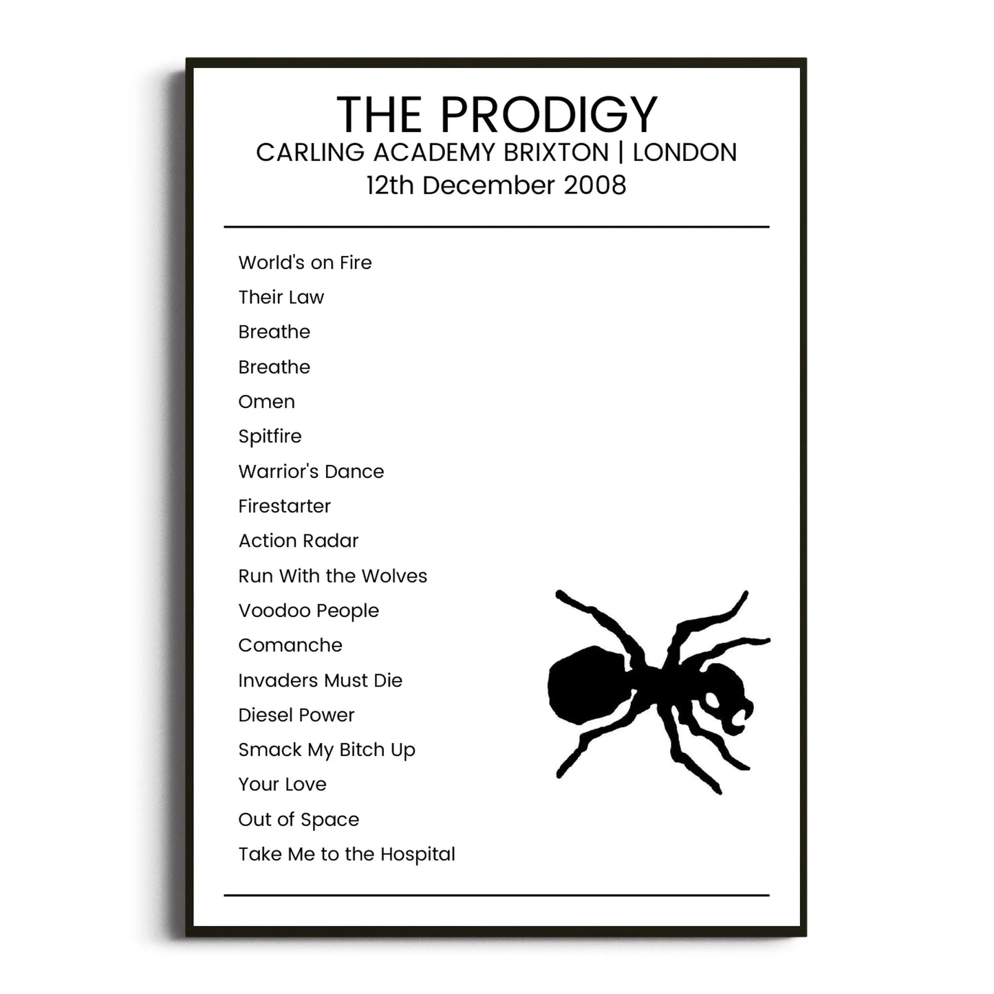 The Prodigy London 12 December 2008 Setlist Poster