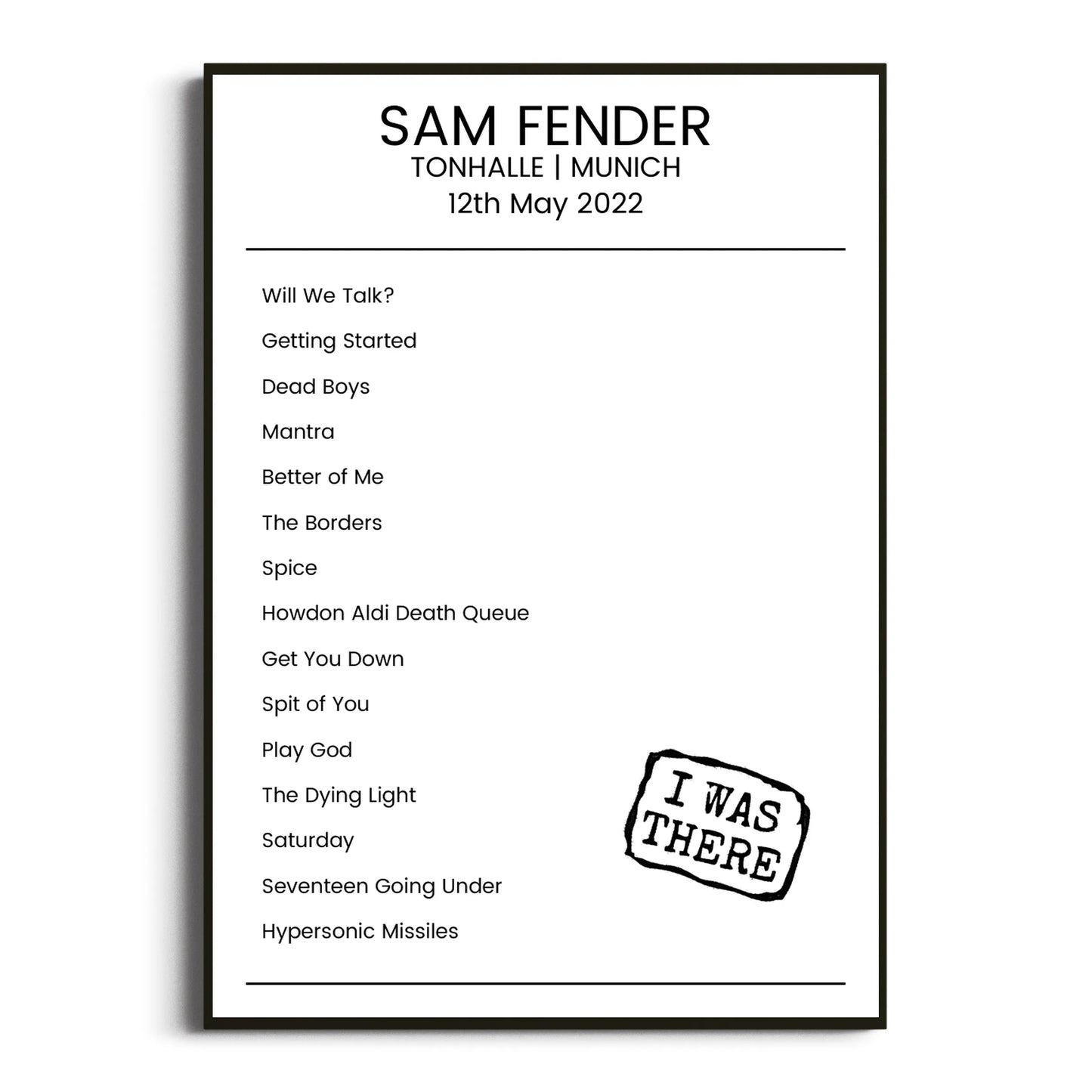 Sam Fender Munich 12 May 2022 Setlist Poster