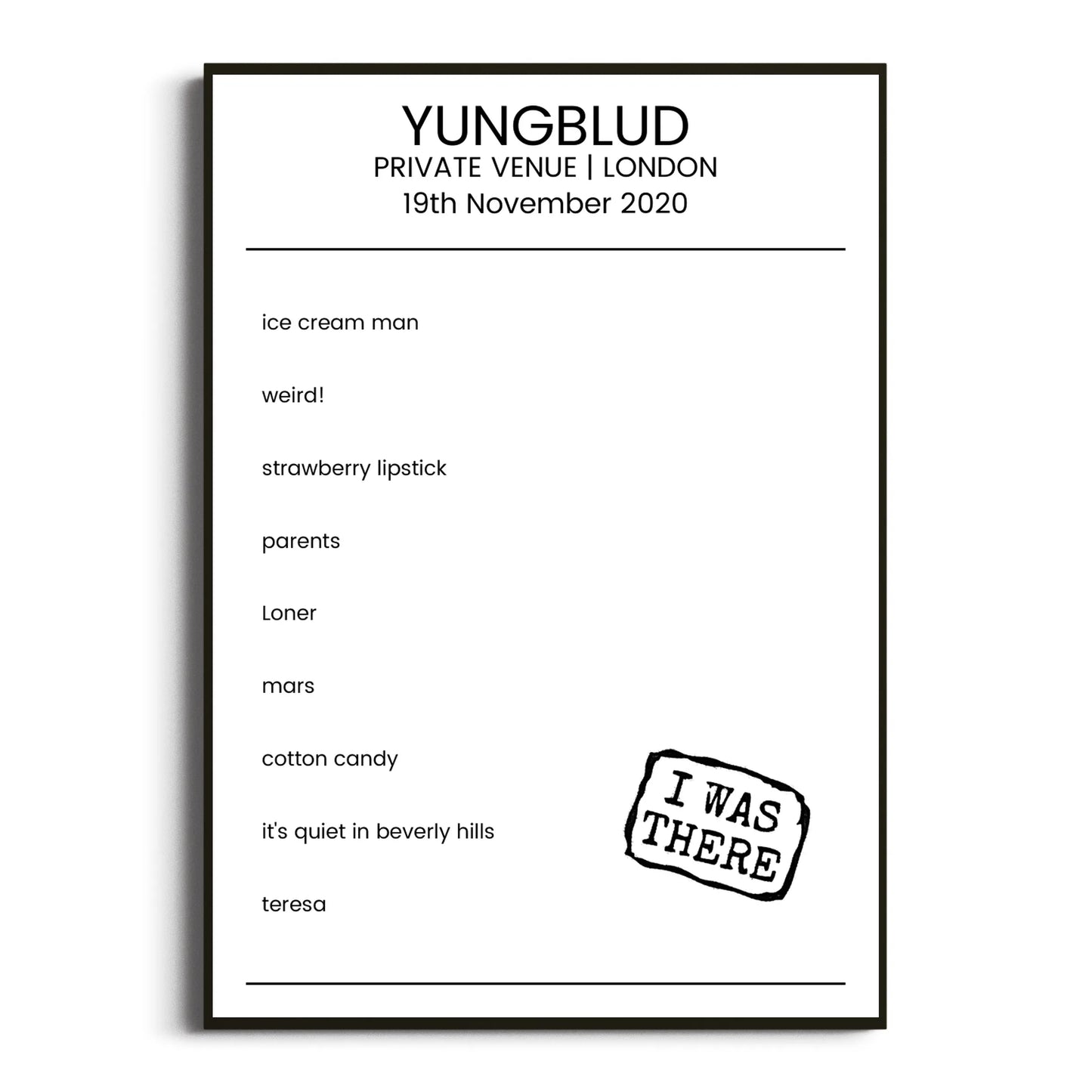 YUNGBLUD London 19 November 2020 Setlist Poster