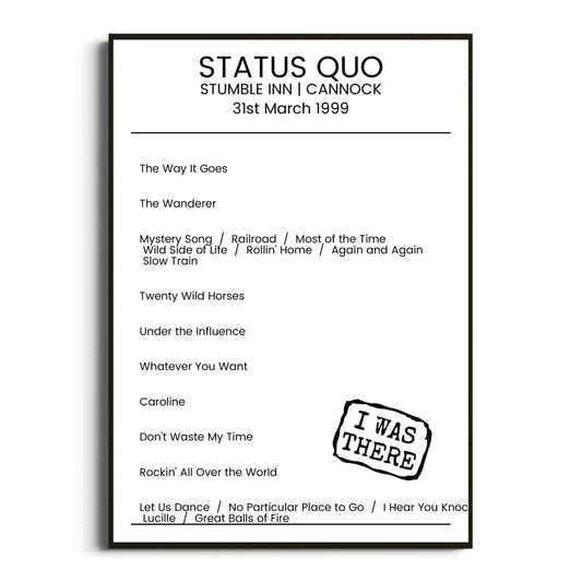 Status Quo Cannock 31 March 1999 Setlist Poster