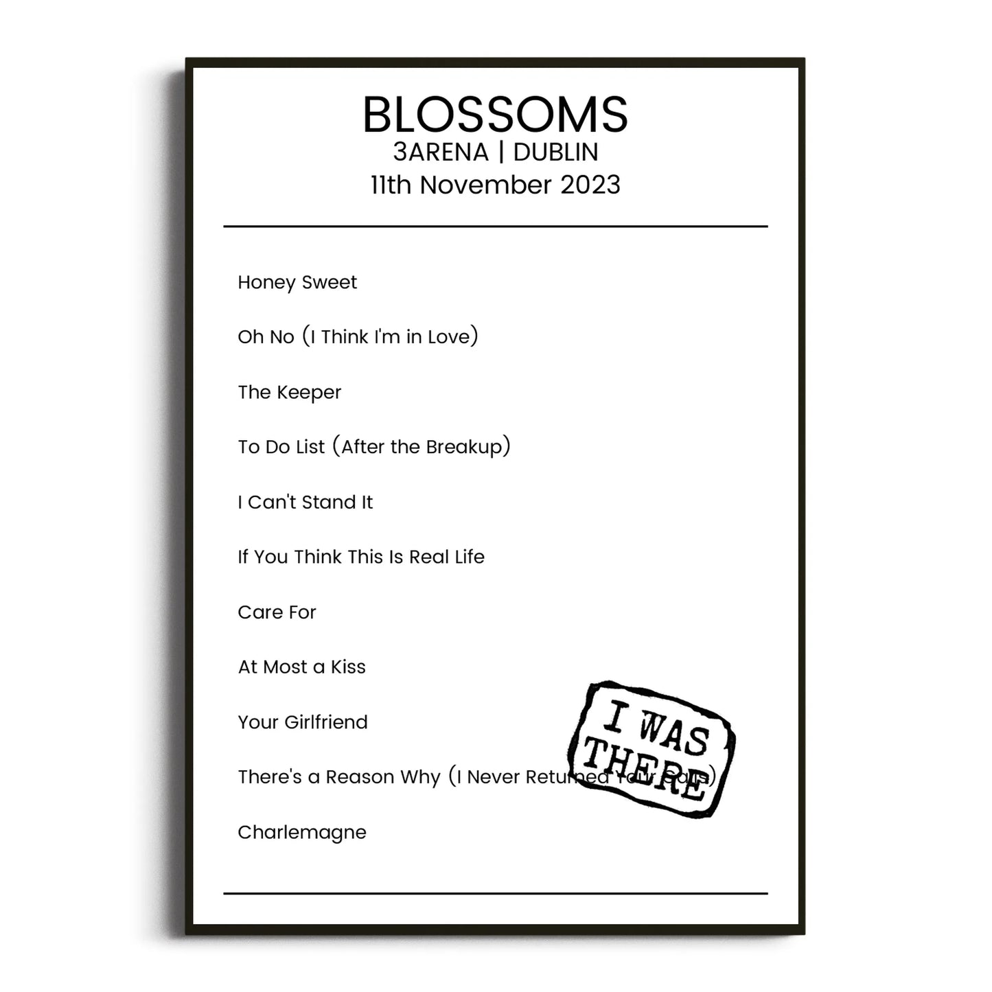 Blossoms Dublin 11 November 2023 Setlist Poster