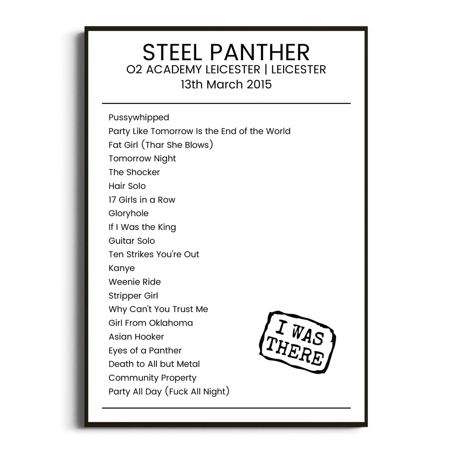 Steel Panther Leicester 13 March 2015 Setlist Poster