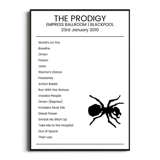 The Prodigy Blackpool 23 January 2010 Setlist Poster