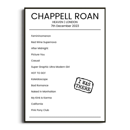 Chappell Roan London 07 December 2023 Setlist Poster