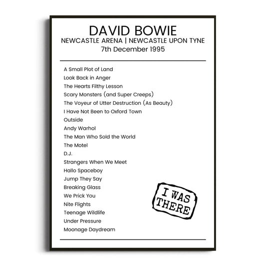 David Bowie Newcastle upon Tyne 07 December 1995 Setlist Poster