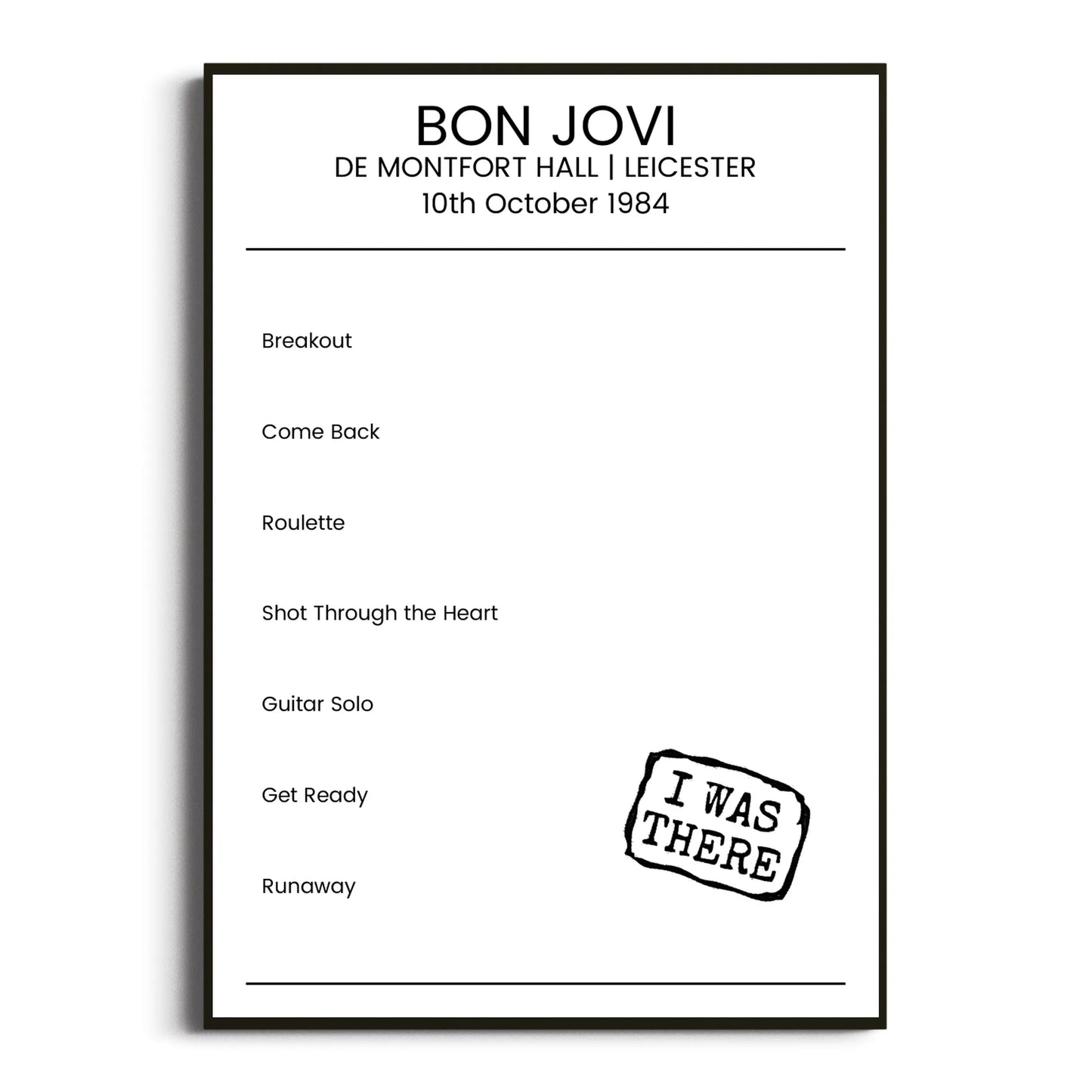 Bon Jovi Leicester 10 October 1984 Setlist Poster