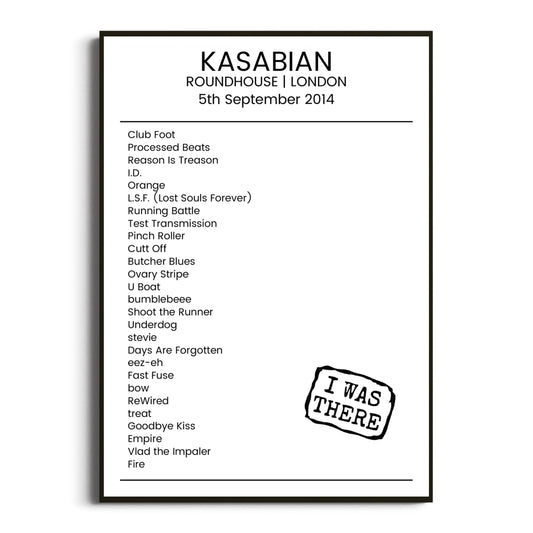 Kasabian London 05 September 2014 Setlist Poster