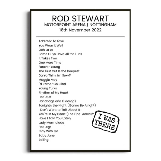 Rod Stewart Nottingham 16 November 2022 Setlist Poster