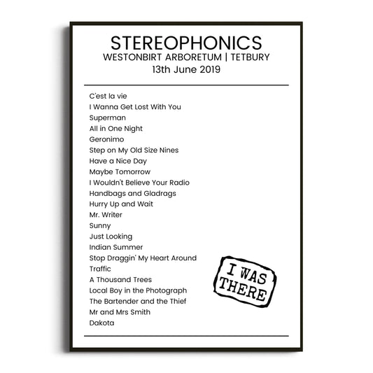 Stereophonics Tetbury 13 June 2019 Setlist Poster