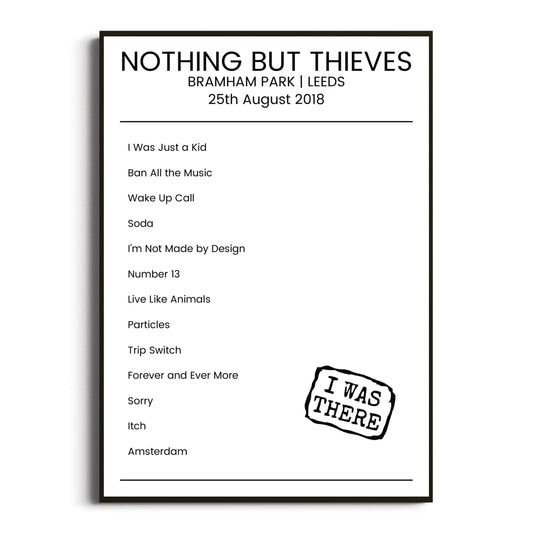 Nothing But Thieves Leeds 25 August 2018 Setlist Poster