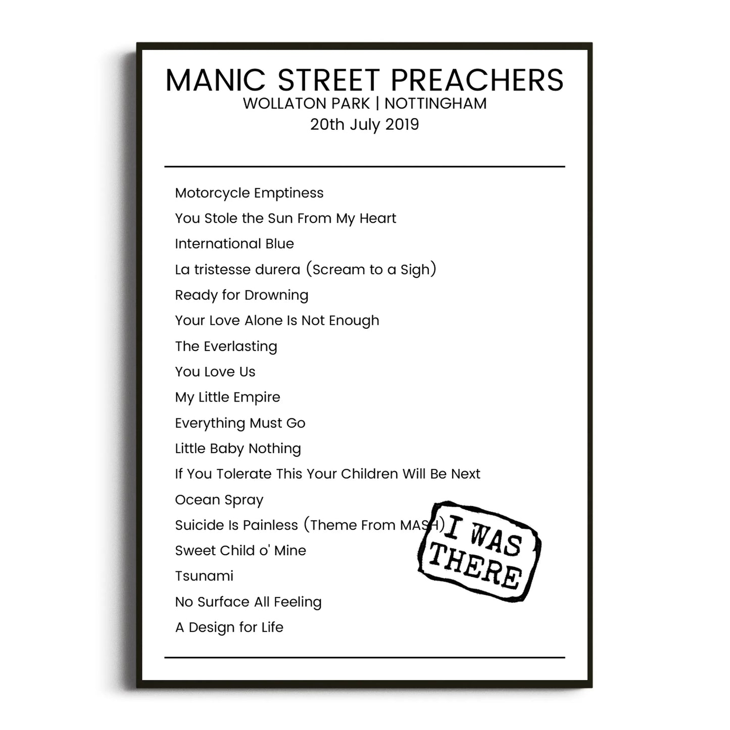 Manic Street Preachers Nottingham 20 July 2019 Setlist Poster