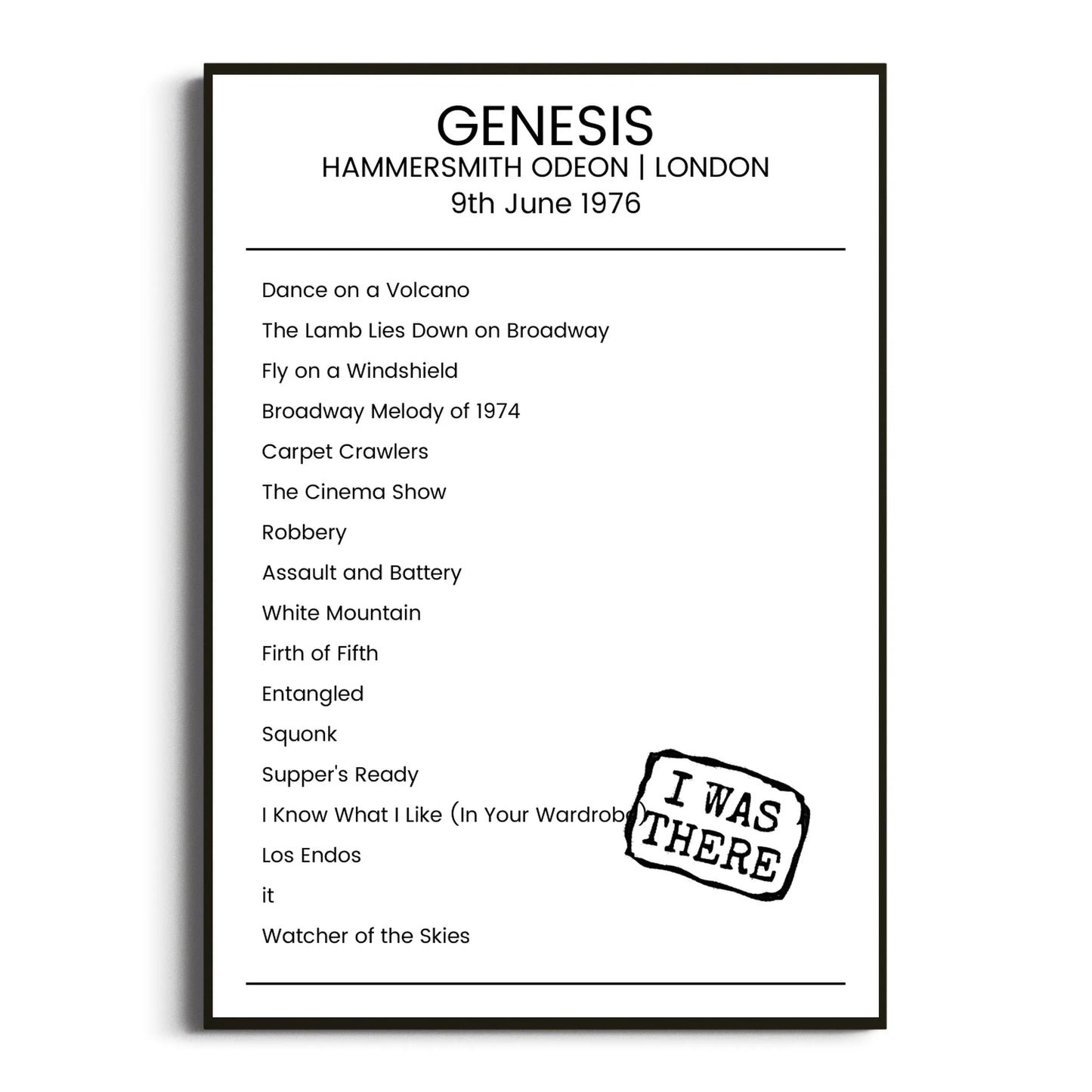 Genesis London 09 June 1976 Setlist Poster