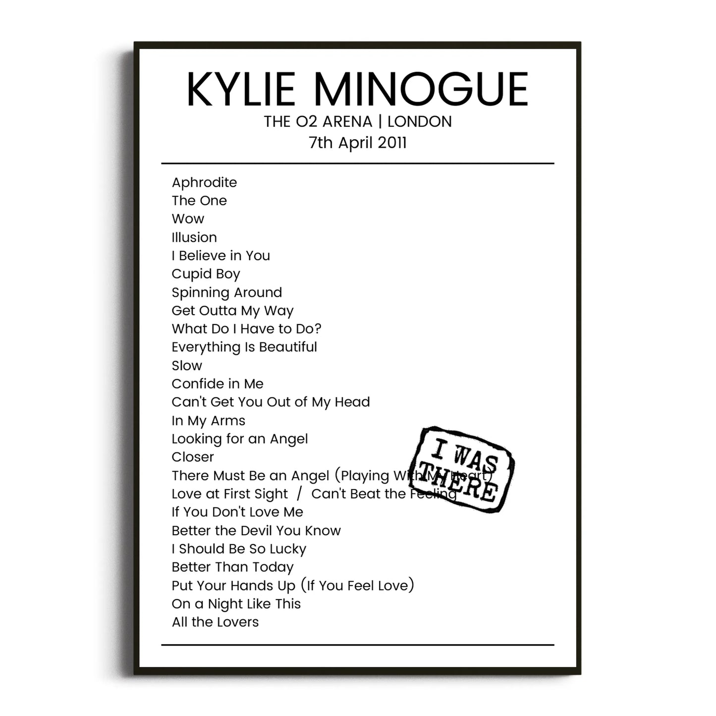 Kylie Minogue London 07 April 2011 Setlist Poster