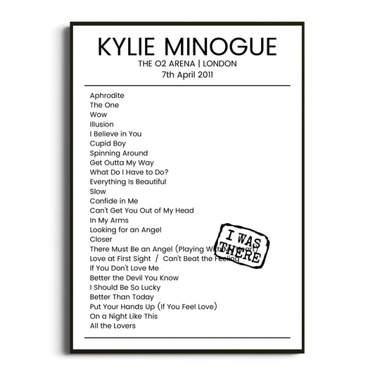 Kylie Minogue London 07 April 2011 Setlist Poster