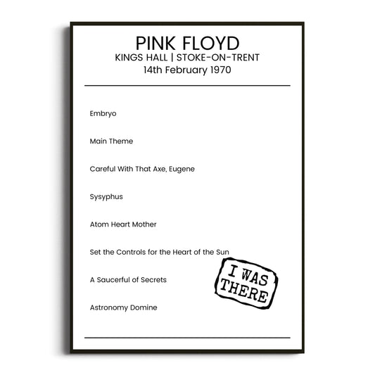 Pink Floyd Stoke-on-Trent 14 February 1970 Setlist Poster