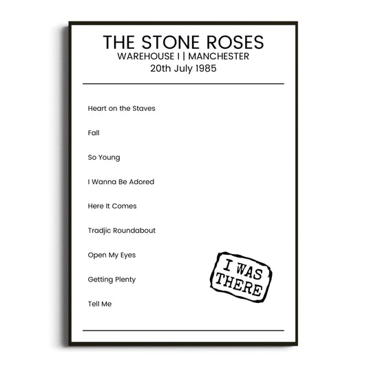 The Stone Roses Manchester 20 July 1985 Setlist Poster