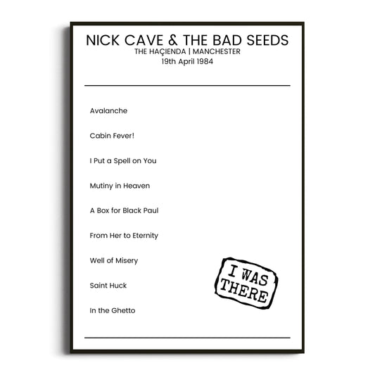 Nick Cave & the Bad Seeds Manchester 19 April 1984 Setlist Poster