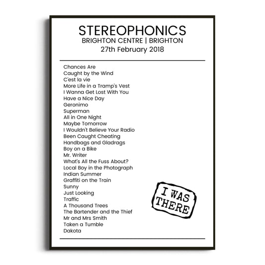 Stereophonics Brighton 27 February 2018 Setlist Poster