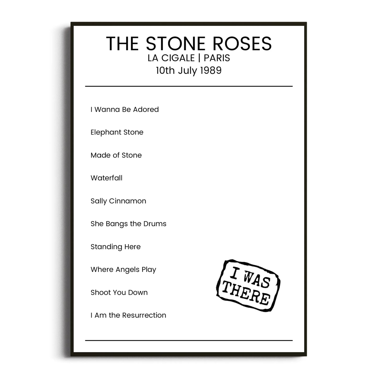 The Stone Roses Paris 10 July 1989 Setlist Poster