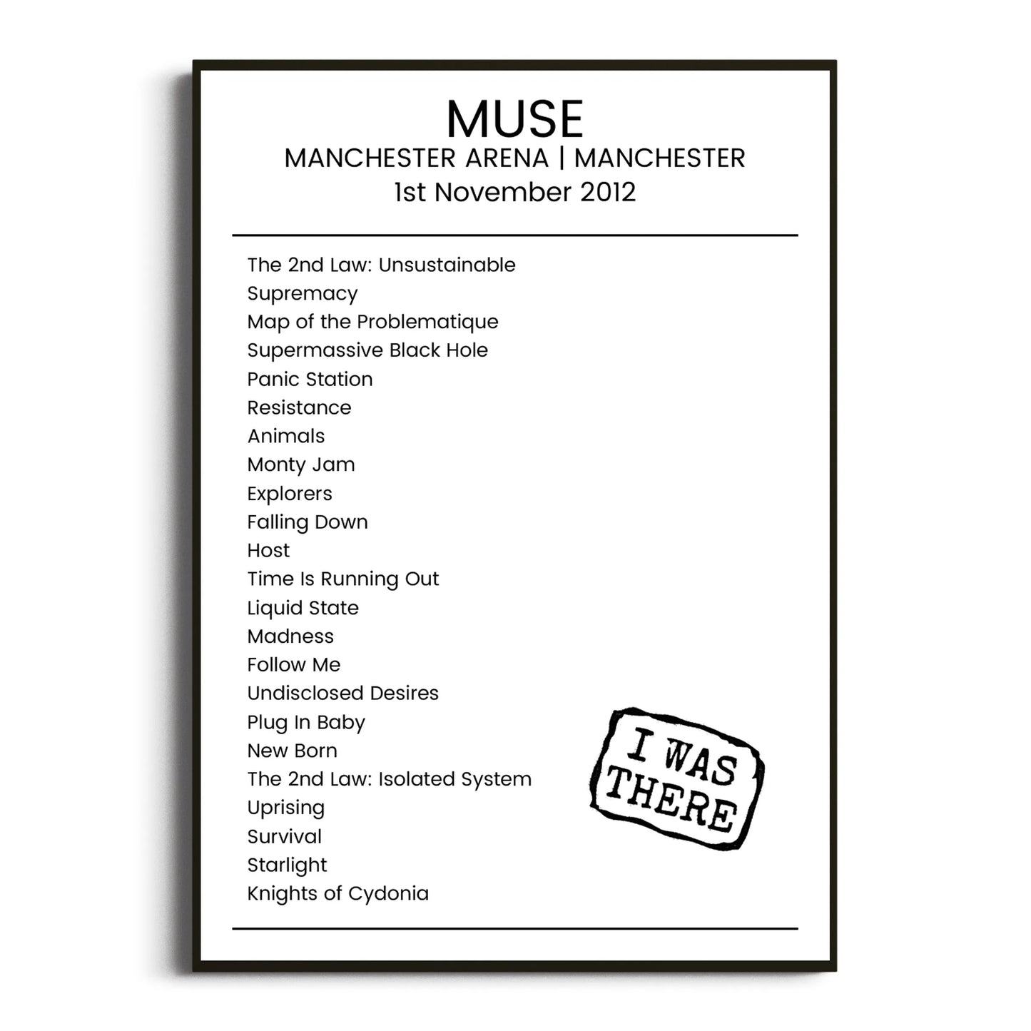 Muse Manchester 01 November 2012 Setlist Poster